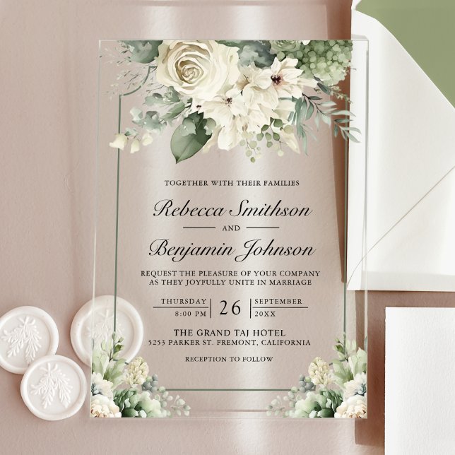 Invitaciones Acrílicas Ivory Rose Sage Green Floral Wedding (Subido por el creador)