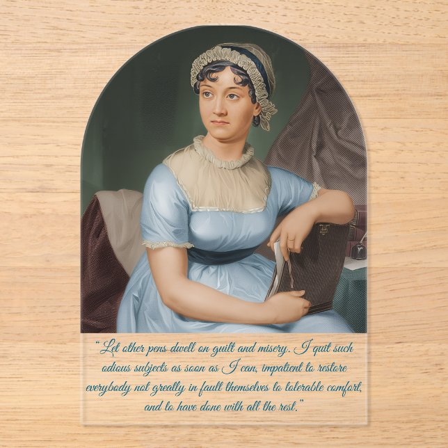 Invitaciones Acrílicas Jane Austen portrait + quote (Blue) (Anverso)