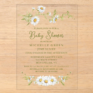 Invitaciones Acrílicas Jardín Botánico de Margaritas Florales para Baby S