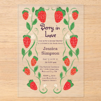 Invitaciones Acrílicas Jardín de bayas en amor Rosa Despedida de soltera