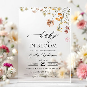 Invitaciones Acrílicas Jardín de bebé de flor silvestre en flor Shower