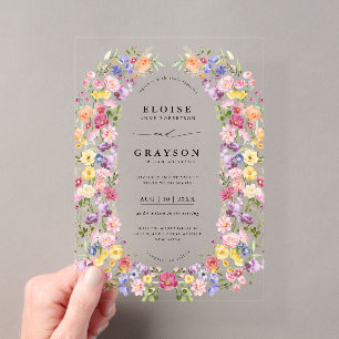 Invitaciones Acrílicas Jardín de boda prado de flores silvestres primaver
