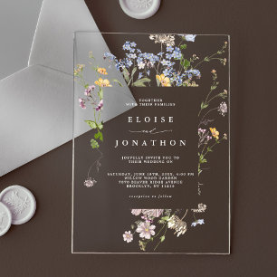Invitaciones Acrílicas Jardín de Bodas de Pradera de Flores Silvestres Co