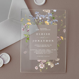 Invitaciones Acrílicas Jardín de Bodas de Pradera de Flores Silvestres Co