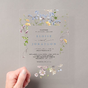 Invitaciones Acrílicas Jardín de Bodas de Pradera de Flores Silvestres Co