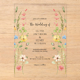 Invitaciones Acrílicas Jardín de flores silvestres elegantes Boda floral 