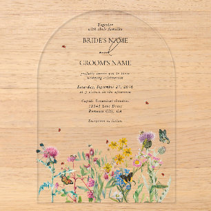 Invitaciones Acrílicas Jardín de flores silvestres en acuarela Boda trans