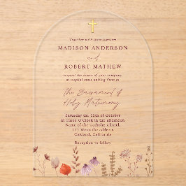 Invitaciones Acrílicas Jardín de flores silvestres pastel Boda católica