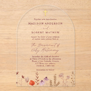 Invitaciones Acrílicas Jardín de flores silvestres pastel Boda católica