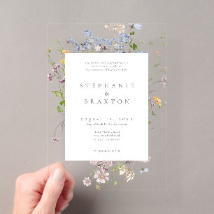 Invitaciones Acrílicas Jardín de flores silvestres rústico Boda elegante