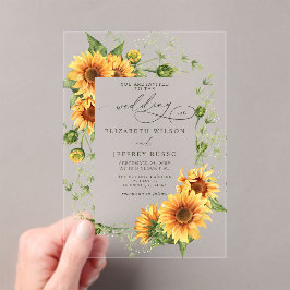 Invitaciones Acrílicas Jardín de Girasoles Elegantes Florales Boda