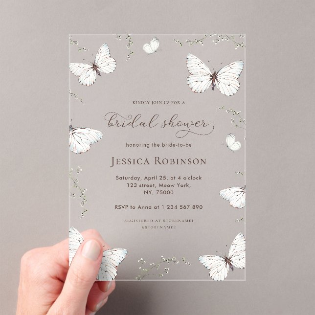 Invitaciones Acrílicas Jardín de mariposa floral Ducha transparente de no (Insitu (portátil))