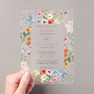 Invitaciones Acrílicas Jardín de Pradera Primaveral de Flores Silvestres