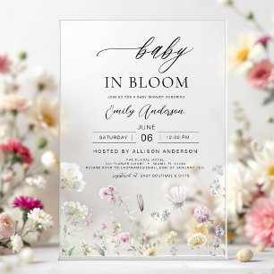 Invitaciones Acrílicas Jardín de Shower de Bebé Flor Silvestre en Flor