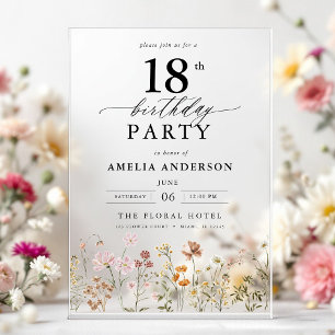 Invitaciones Acrílicas Jardín Floral Caligrafía 18 Cumpleaños