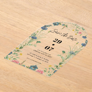 Invitaciones Acrílicas Jardín Secreto Flores Silvestres Boda Guardar la F
