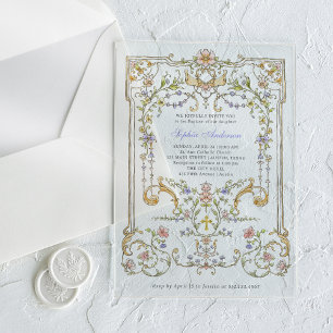 Invitaciones Acrílicas Jardín Vintage Bautizo Elegante y Colorido