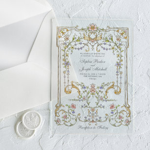 Invitaciones Acrílicas Jardín Vintage Boda Colorida de Lujo