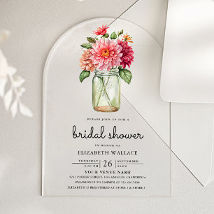 Invitaciones Acrílicas Jarra de Mason de Dalia Colorida para Despedida de