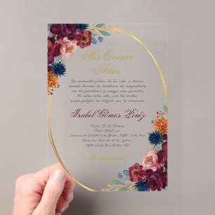 Invitaciones Acrílicas Jewel flower Spanish Quinceañera