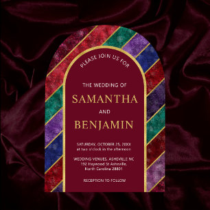 Invitaciones Acrílicas Jewel Tone Luxury Arch Burgundy Gold Boda