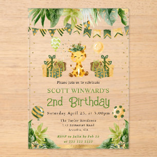 Invitaciones Acrílicas Jirafa de la selva en acuarela Cumpleaños de niños