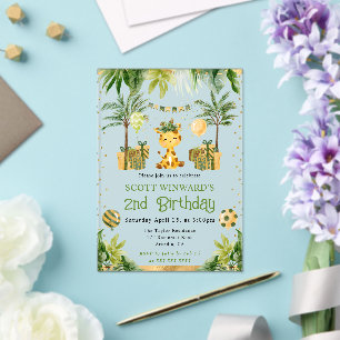 Invitaciones Acrílicas Jirafa de selva en acuarela Cumpleaños de niños