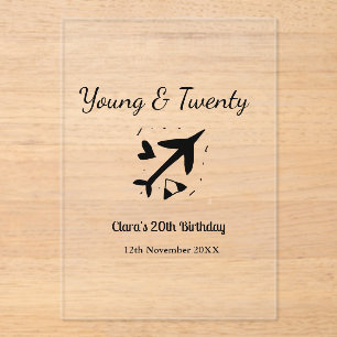 Invitaciones Acrílicas Joven y veinte aventura feliz cumpleaños agregar n
