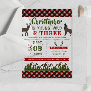 Invitaciones Acrílicas Jóvenes salvajes y tres niños tercer cumpleaños