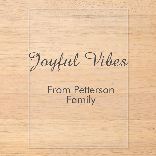 Invitaciones Acrílicas Joyful Vibes red Christmas add family name date  (Anverso)