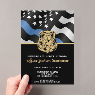 Invitaciones Acrílicas Jubilación de la Policía Línea Azul Fina Aplicació