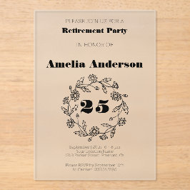 Invitaciones Acrílicas Jubilación flor negra moderna