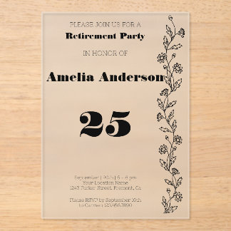 Invitaciones Acrílicas jubilación minimalista moderna negra