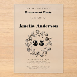 Invitaciones Acrílicas Jubilación moderna flor negro