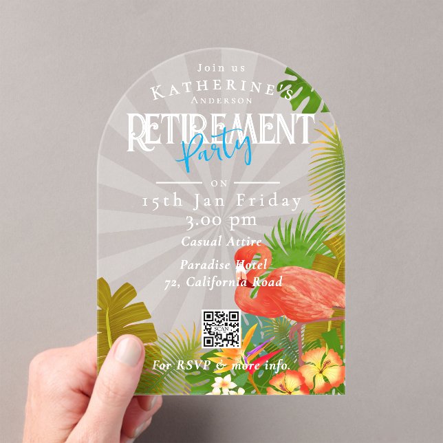 Invitaciones Acrílicas Jubilación Tropical Flamingo (Insitu (portátil))