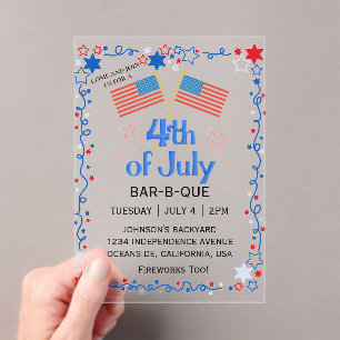 Invitaciones Acrílicas Julio Cuarto Fuegos artificiales de la Bandera Ame