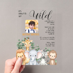 Invitaciones Acrílicas Jungle Safari "Va a ser Salvaje" Baby Shower