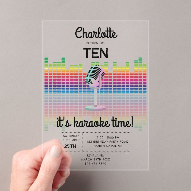 Invitaciones Acrílicas Karaoke Neon Glow Singing Music Party Birthday (Insitu (portátil))