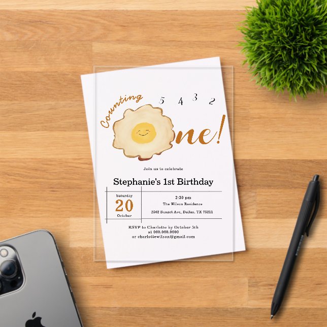 Invitaciones Acrílicas Kawaii Fried Egg Primer cumpleaños (Insitu (Tarjeta de Invitación))