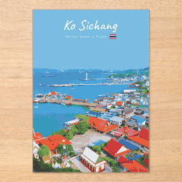 Invitaciones Acrílicas Ko Sichang, Tailandia - Vista vibrante del puerto