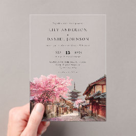 Invitaciones Acrílicas Kyoto Japan Watercolor Destination Wedding