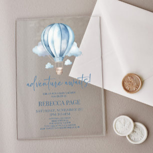 Invitaciones Acrílicas ¡La aventura espera! Fiesta de bebé en globo aeros