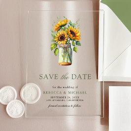 Invitaciones Acrílicas La boda de los girasoles rusos Mason Jar salva la 