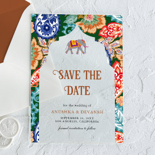 Invitaciones Acrílicas La boda de un elefante de arte folclórico indio sa