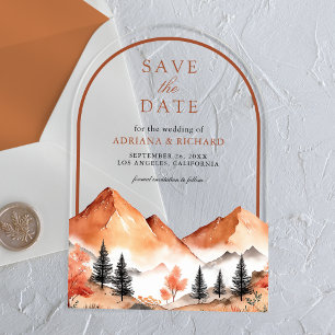 Invitaciones Acrílicas La boda del Arco de la Montaña Terracotta salva la
