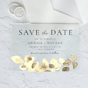 Invitaciones Acrílicas La boda moderna de la hoja de oro salva la fecha