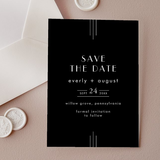 Invitaciones Acrílicas La boda negra de estilo Art Déco moderno salva la  (EVERLY Modern Art Deco Black Wedding Save the Date Acrylic Invitations)