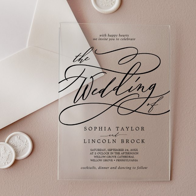 Invitaciones Acrílicas La caligrafía romántica Fancy Elegant Classic Boda (Romantic Calligraphy Fancy Elegant Classic Wedding Acrylic Invitations)