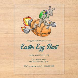 Invitaciones Acrílicas La caza de huevos de Pascua con Rocket Bunny