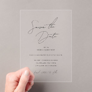 Invitaciones Acrílicas La clásica boda blanca y negra salva la fecha